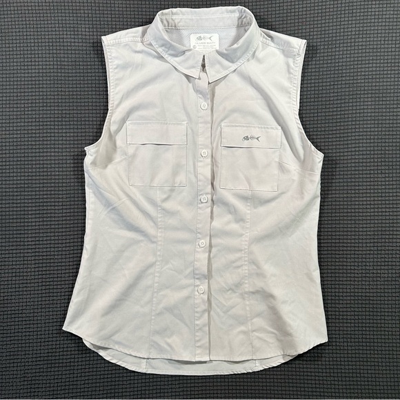 Silver Bait Tops - Silver Bait Womens Off White Sleeveless Fishing Shirt Medium Button Up Vented